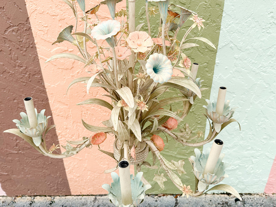 Pretty Pastel Tole Floral Chandelier