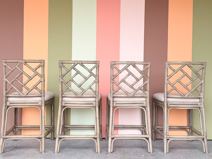 Set of Four Chippendale Rattan Counter Stools