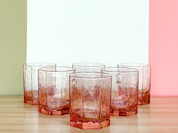 Set of Six Pink Sands Rocks Glassware