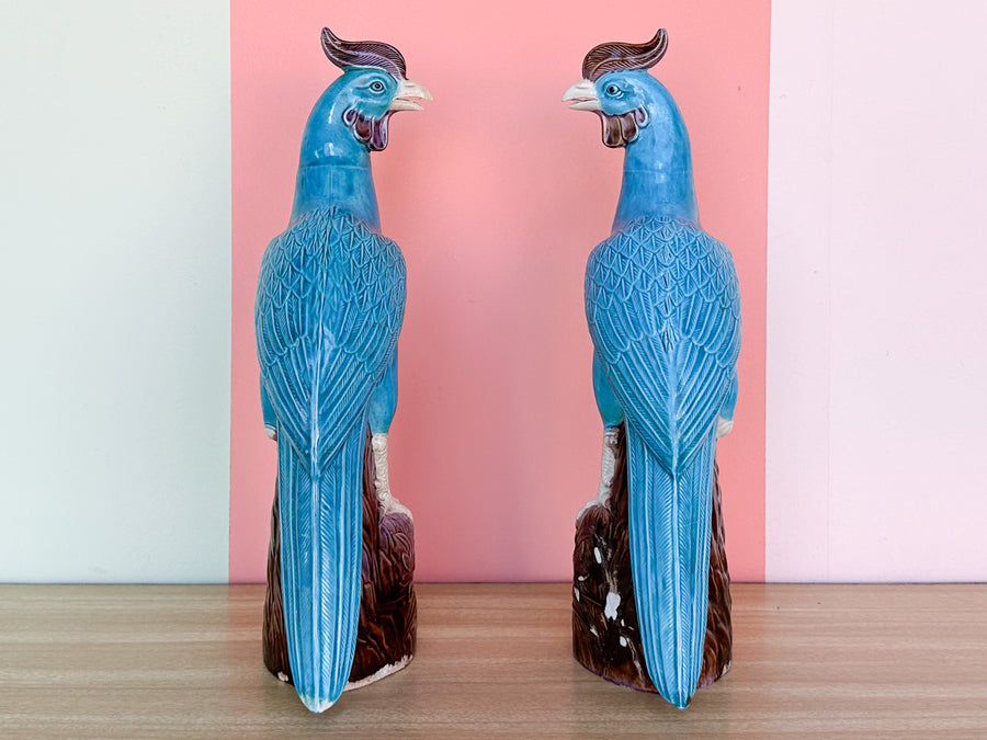 Pair of Rising Phoenix Porcelain Birds