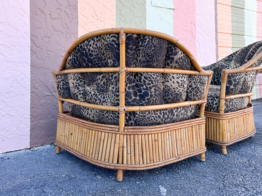 Pair of Rattan Corner Lounge Chairs