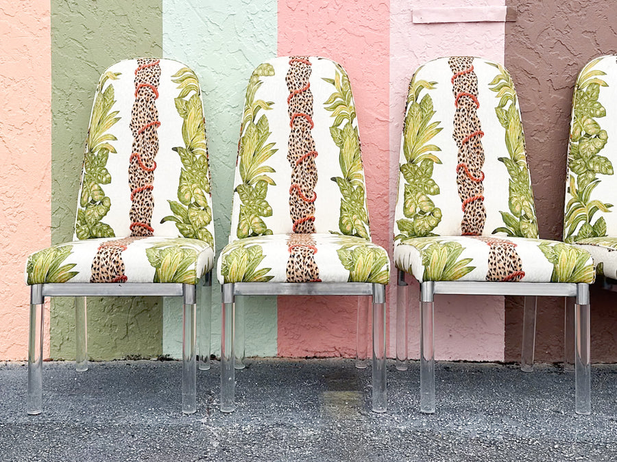 Set of Six Fab MCM Palm Print Lucite Dining Chairs