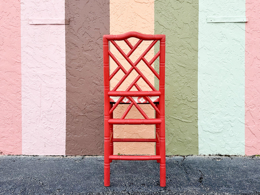 Set of Four Coral Chippendale Bar Stools