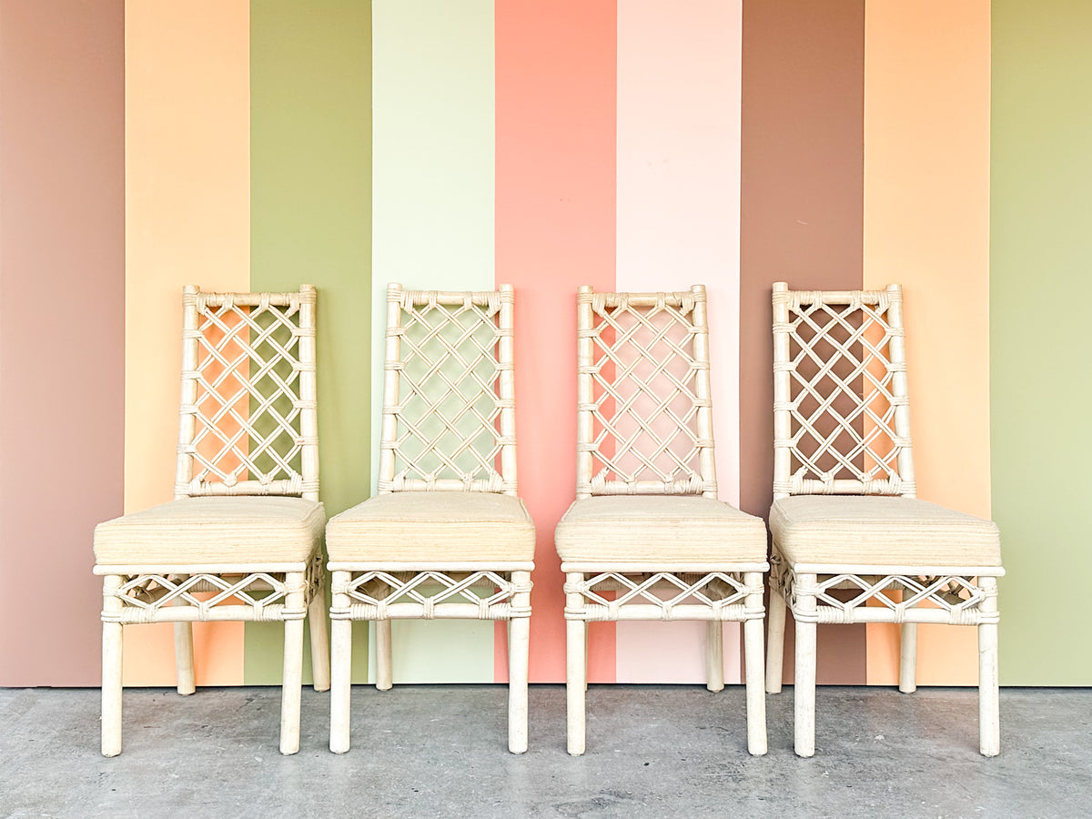 Set of Four Ficks Reed Lattice Rattan Dining Chairs