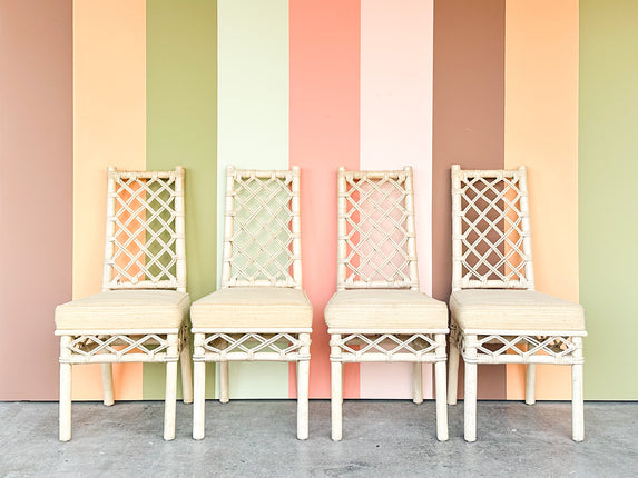 Set of Four Ficks Reed Lattice Rattan Dining Chairs