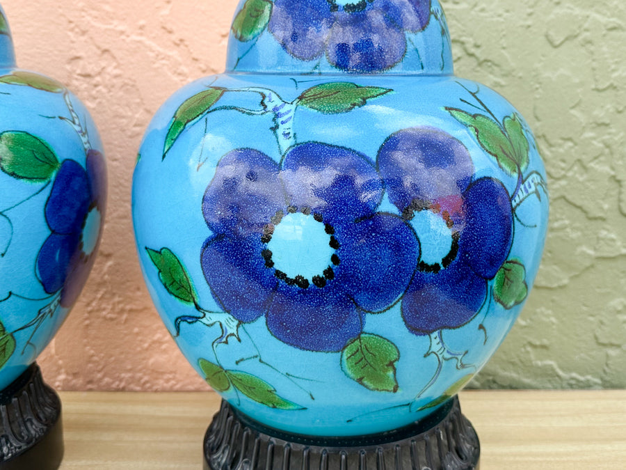 Pair of Flower Power Hand Painted Lamps