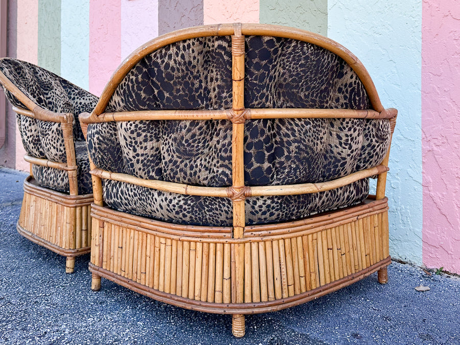 Pair of Rattan Corner Lounge Chairs