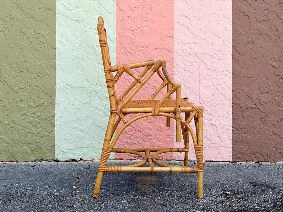 Italian Chippendale Rattan Arm Chair