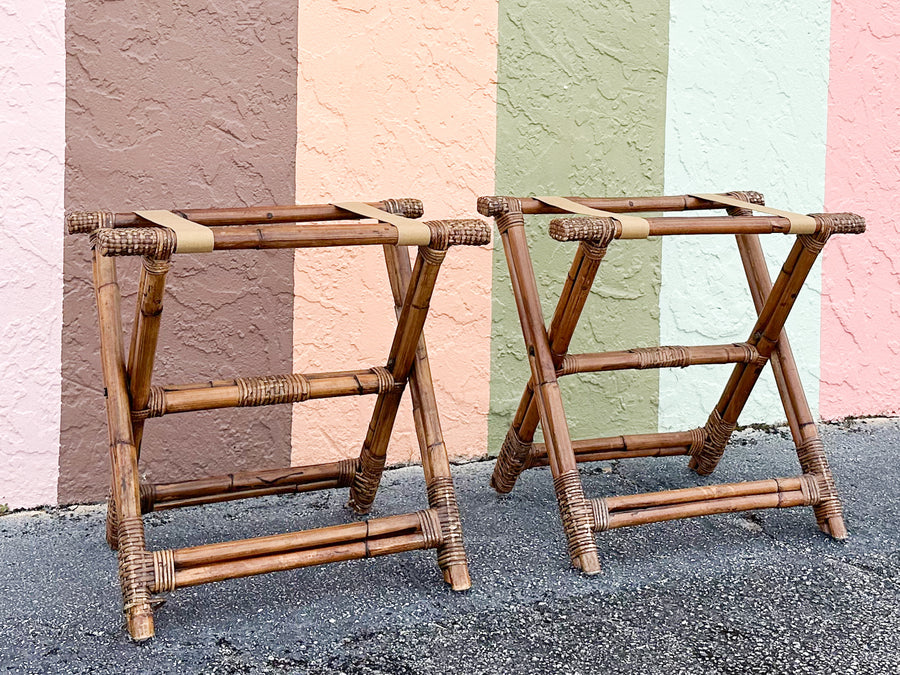 Pair of Rattan Luggage Racks