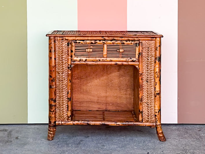Tortoiseshell Rattan Nightstand