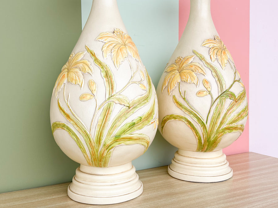 Pair of Yellow Flower Lamps