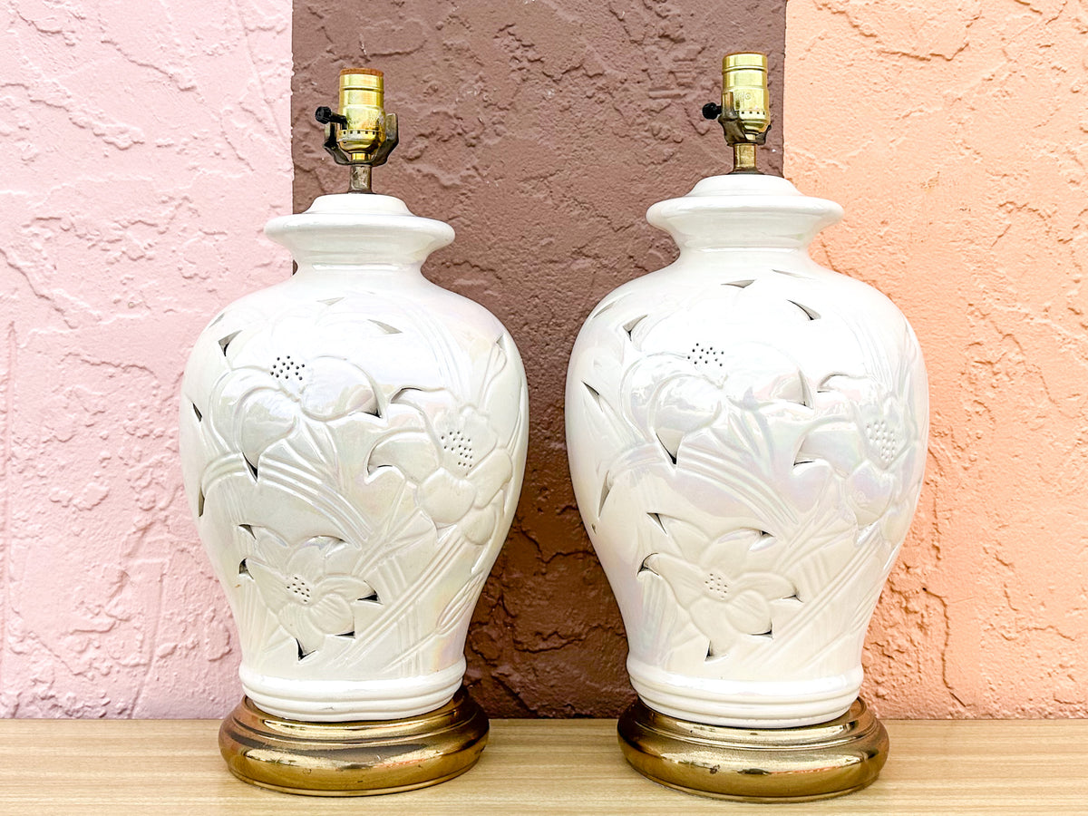 Pair of Pierced Iridescent Lamps