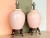Pair of Peach and Brass Lamps