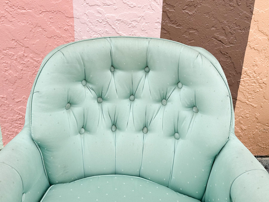 Pair of Seafoam Polka Dot Upholstered Chairs