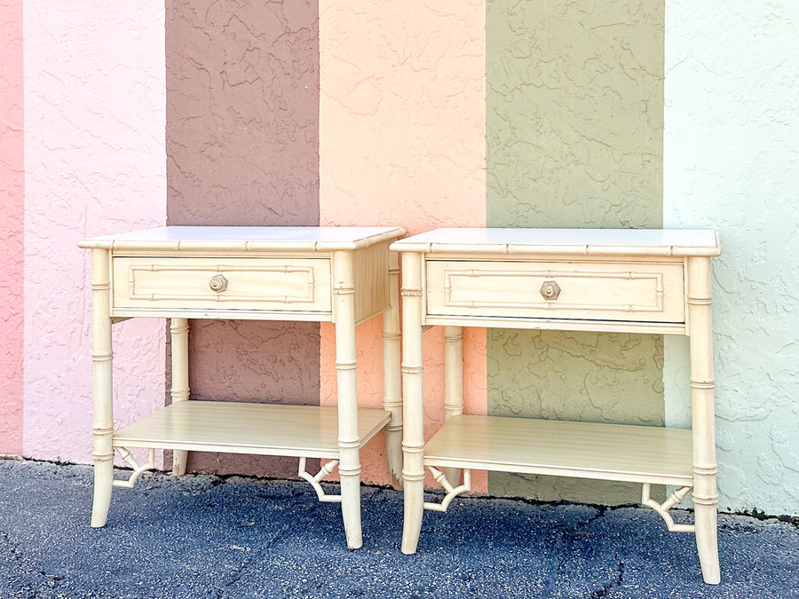 Pair of Thomasville Faux Bamboo Nightstands