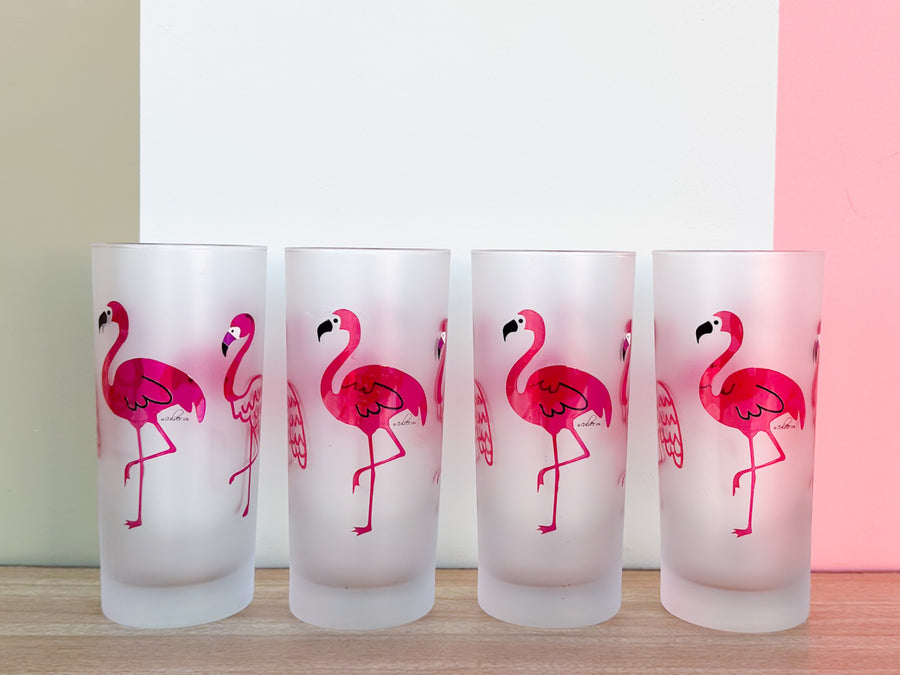 Set of Four Culver Frosted Flamingo Glassware