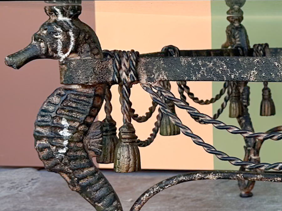 Wrought Iron Seahorse and Tassel Coffee Table