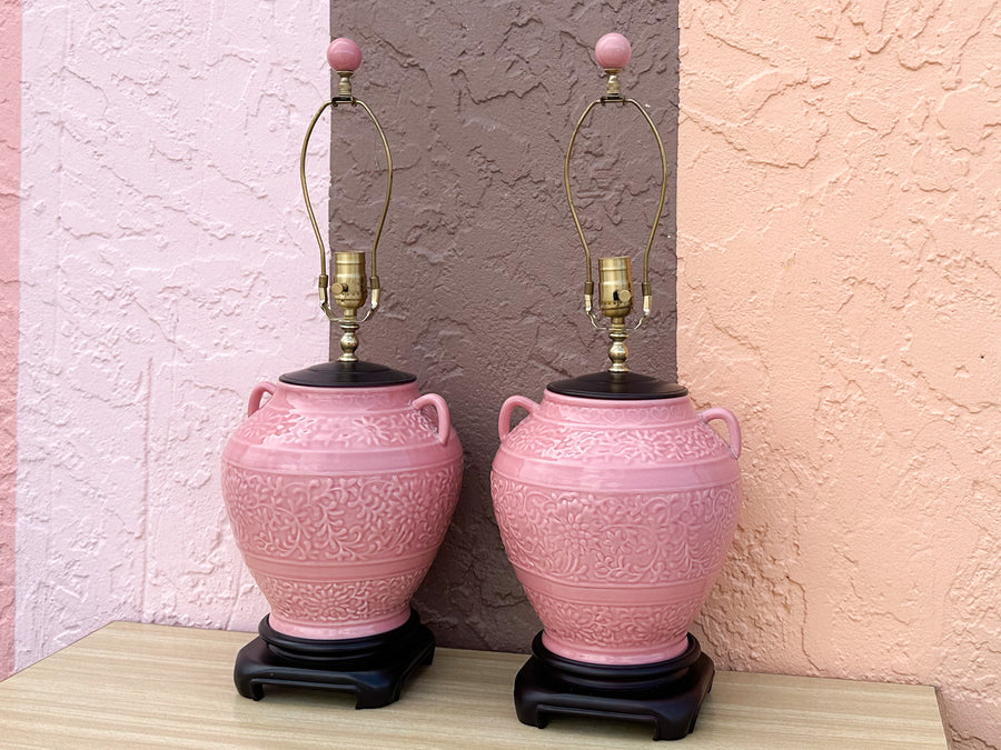 Pair of Pink Chic Chinoiserie Lamps