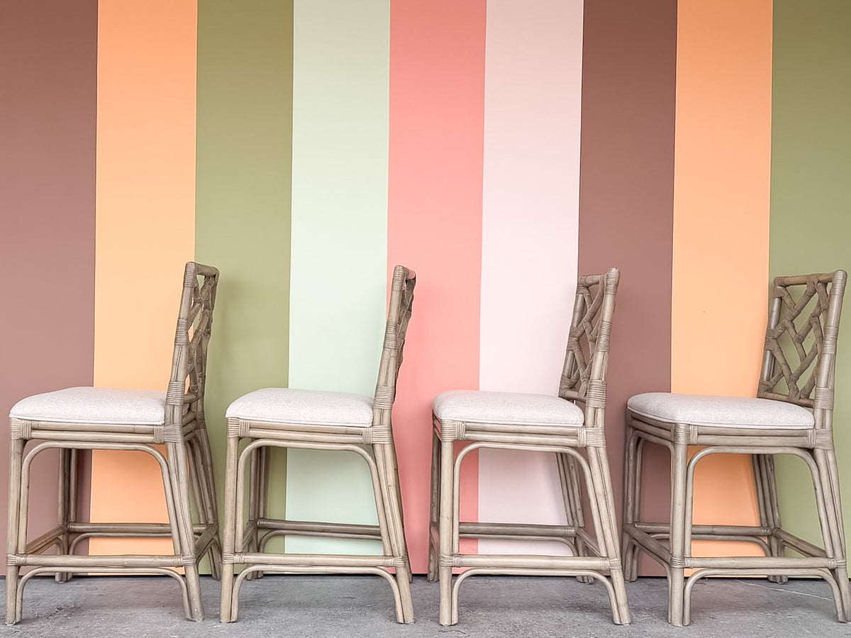 Set of Four Chippendale Rattan Counter Stools