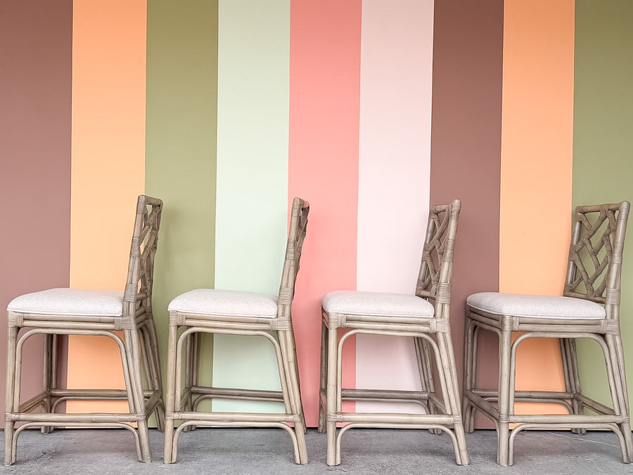 Set of Four Chippendale Rattan Counter Stools