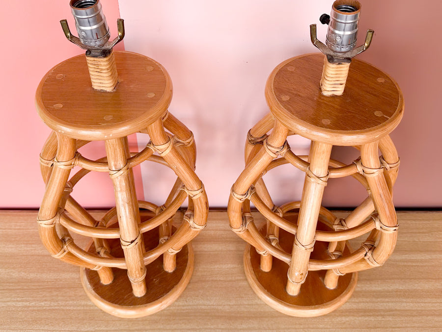 Pair of Island Style Rattan Lamps