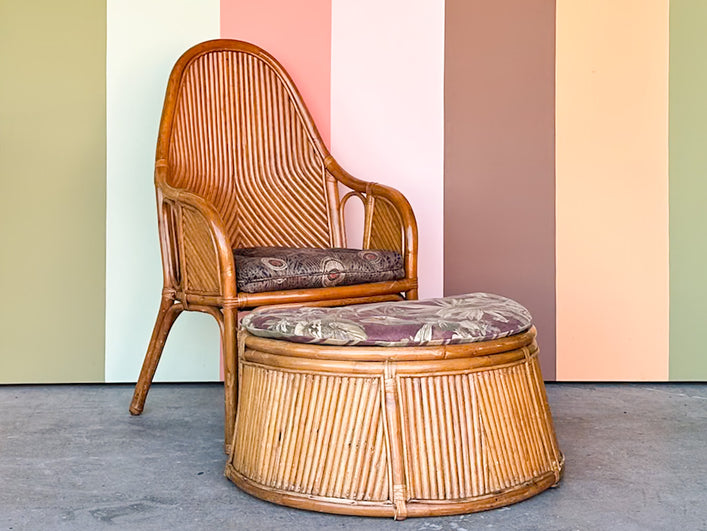 Old Florida Rattan Chair and Ottoman