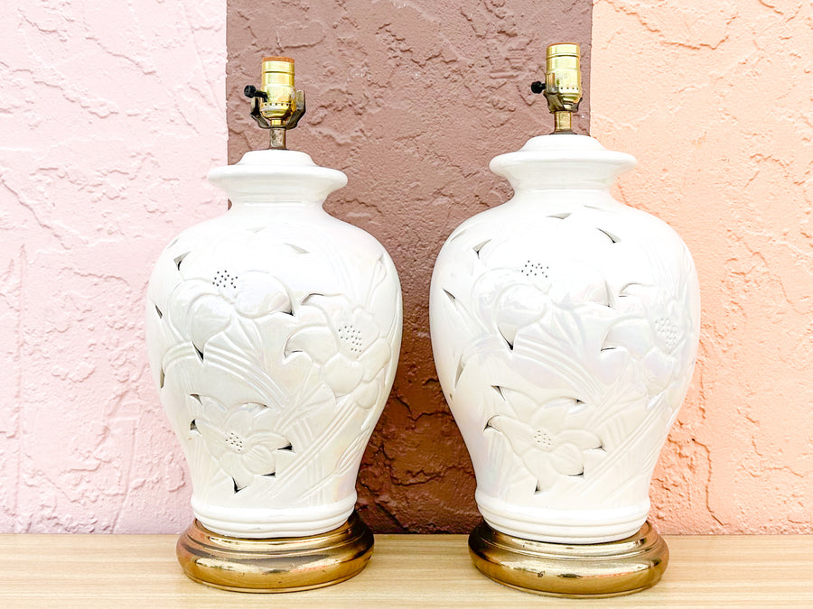 Pair of Pierced Iridescent Lamps