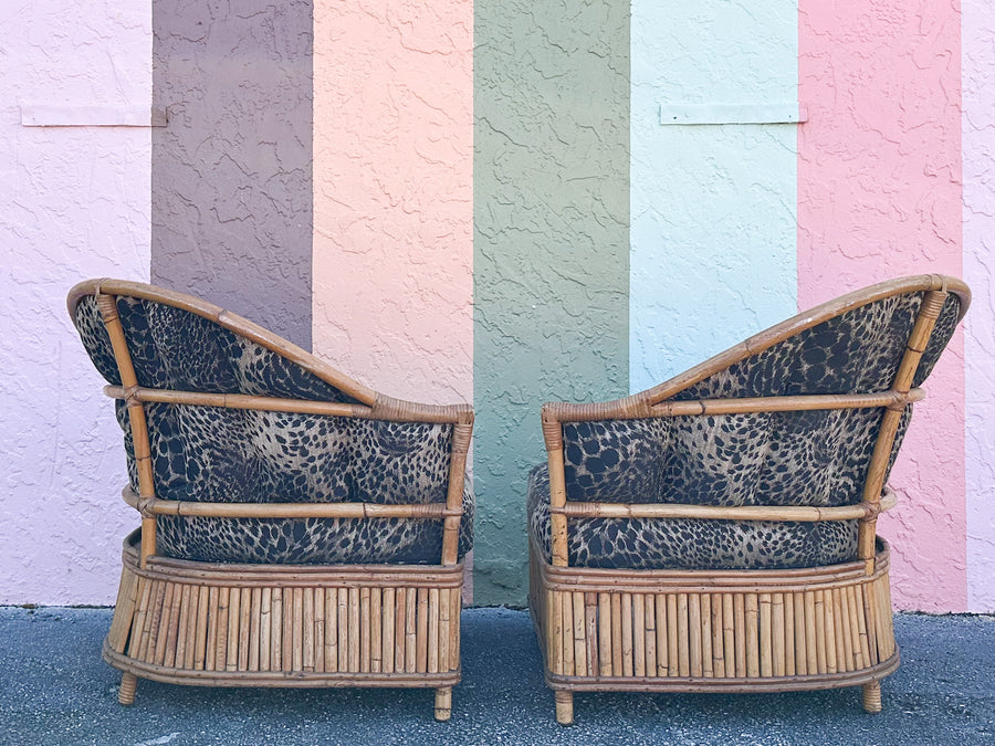 Pair of Rattan Corner Lounge Chairs