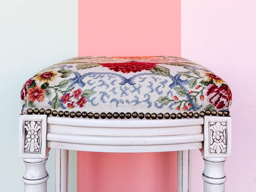 Granny Chic Needlepoint Stool