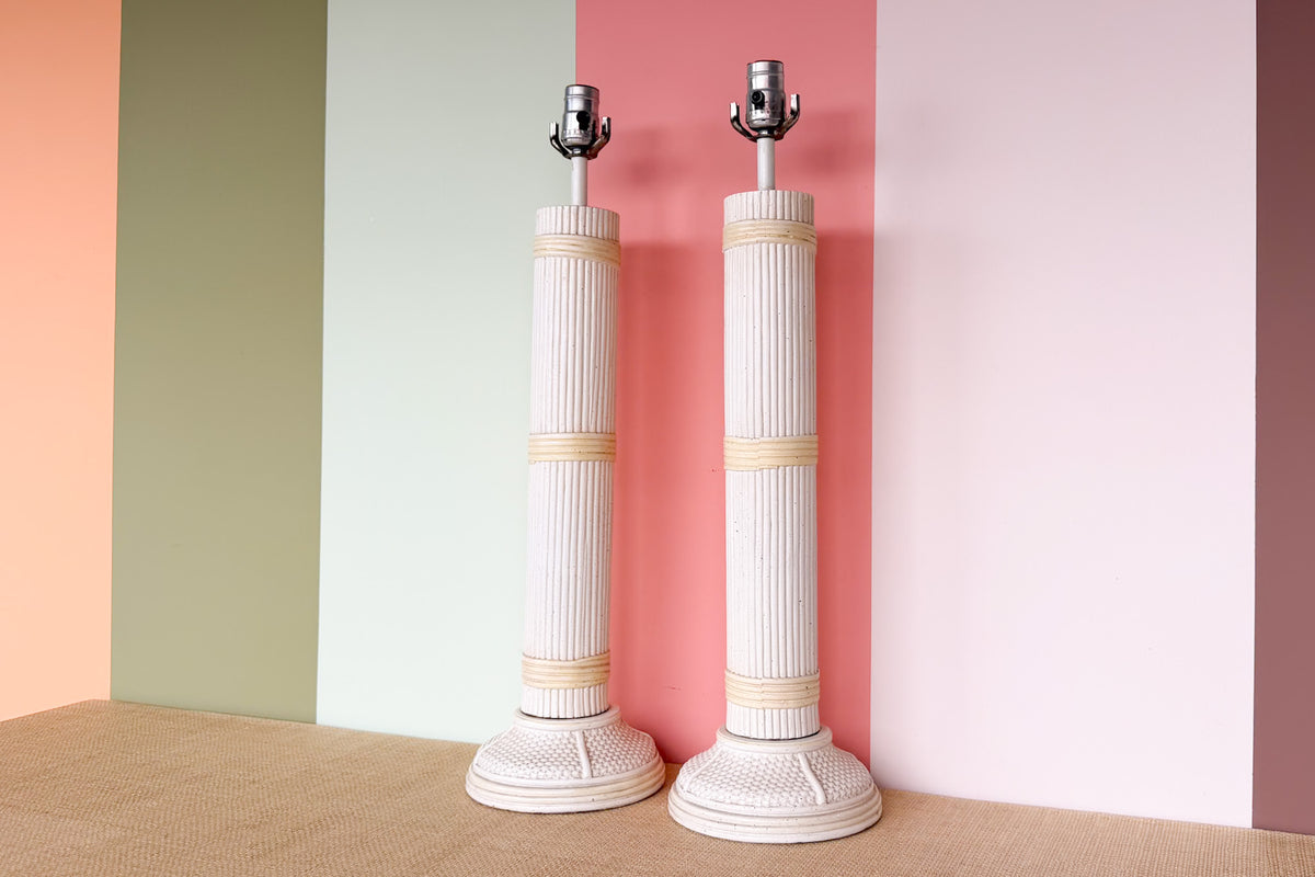 Pair of Faux Bamboo Column Lamps
