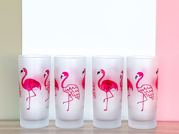 Set of Four Culver Frosted Flamingo Glassware