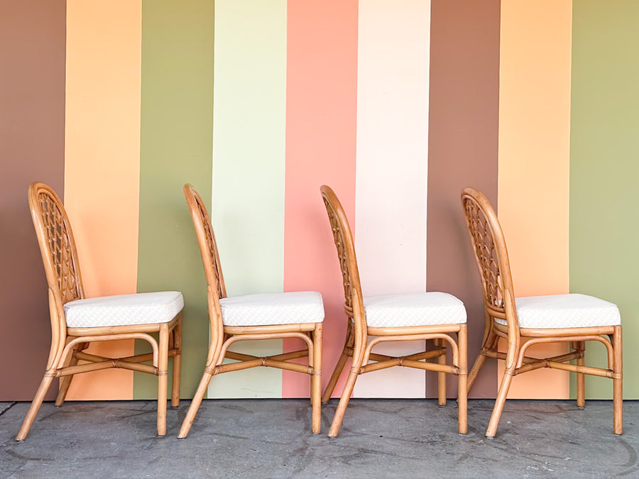 Set of Four Rattan Lattice Dining Chairs