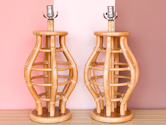 Pair of Island Style Rattan Lamps