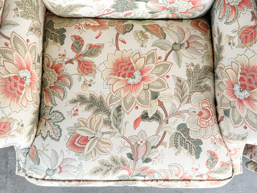 Pair of Floral Chic Upholstered Wingback Chairs