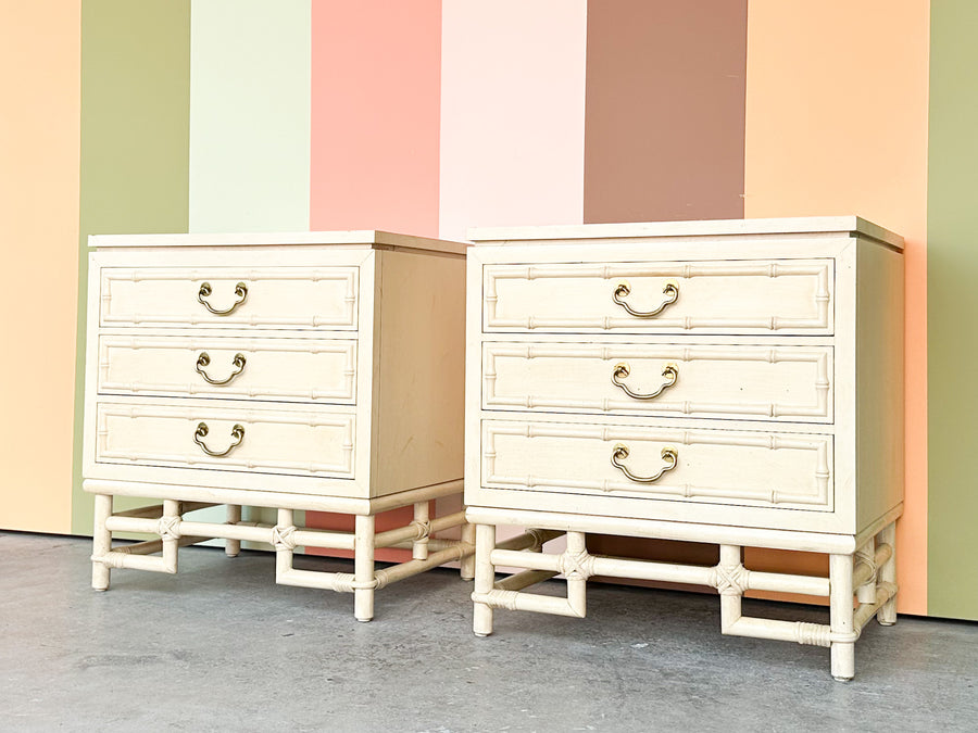 Pair of Ficks Reed Faux Bamboo and Rattan Nightstands