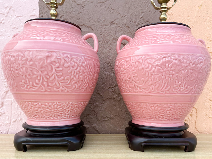 Pair of Pink Chic Chinoiserie Lamps