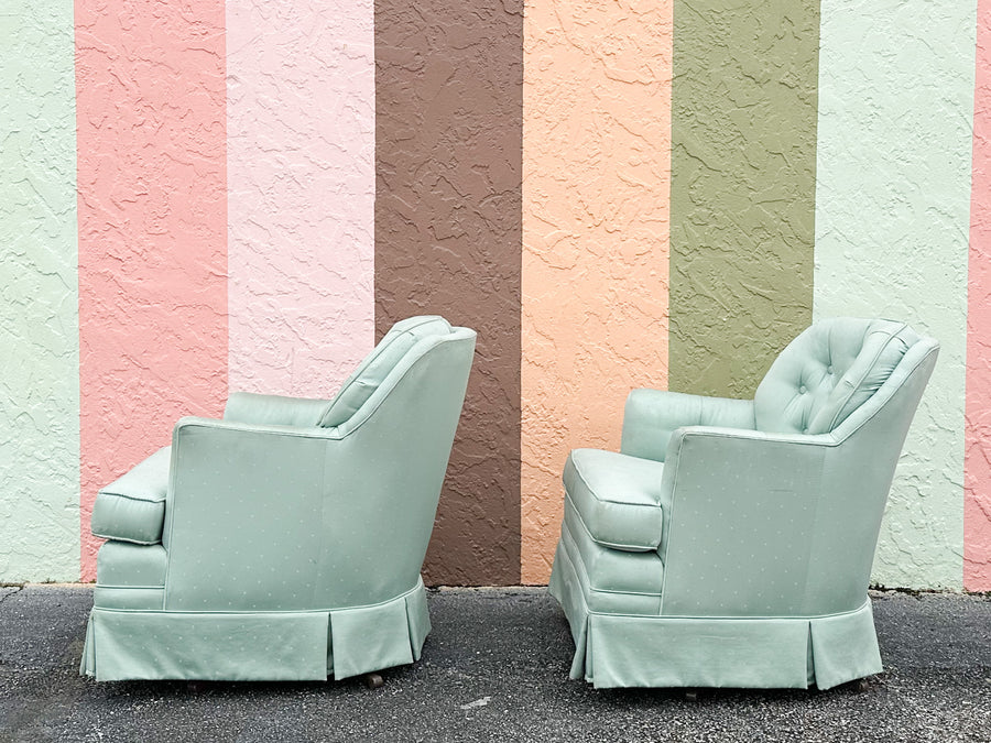Pair of Seafoam Polka Dot Upholstered Chairs