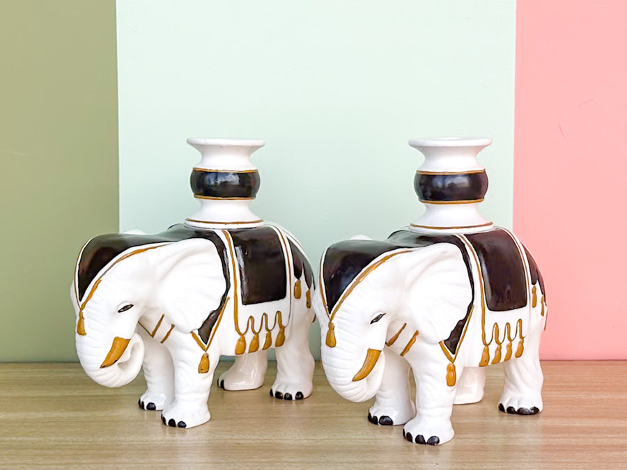 Pair of Fab Fitz and Floyd Elephant Candle Holders