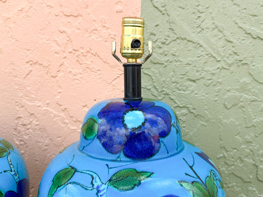 Pair of Flower Power Hand Painted Lamps