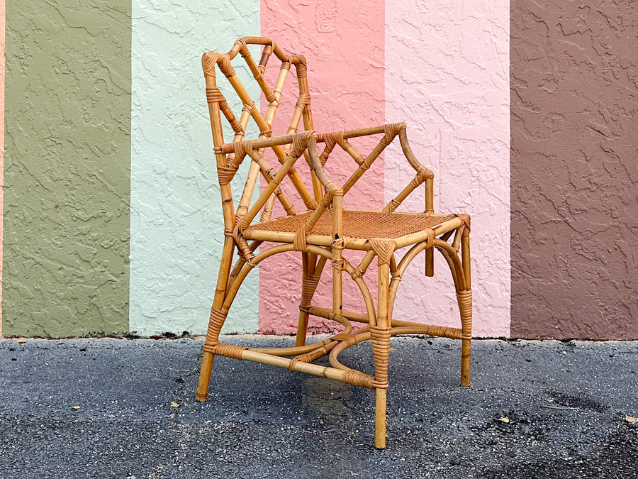 Italian Chippendale Rattan Arm Chair
