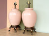Pair of Peach and Brass Lamps