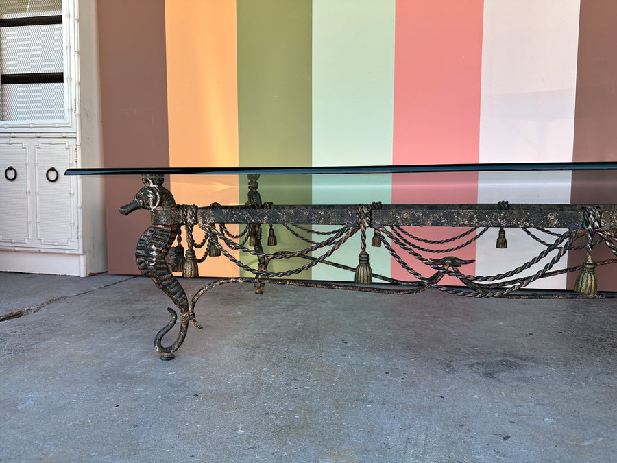Wrought Iron Seahorse and Tassel Coffee Table