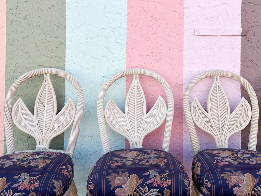 Set of Six Palm Frond Rattan Dining Chairs