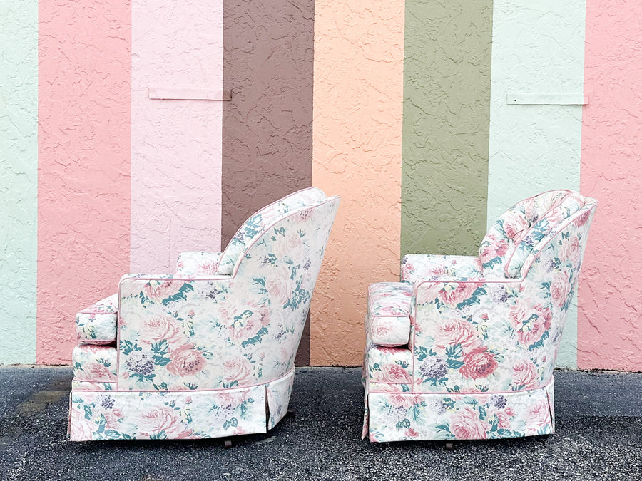Pair of Cute Floral Upholstered Swivel Chairs