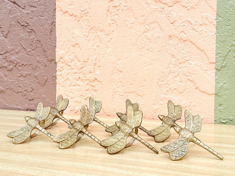 Set of Eight Brass Dragonfly Napkin Rings