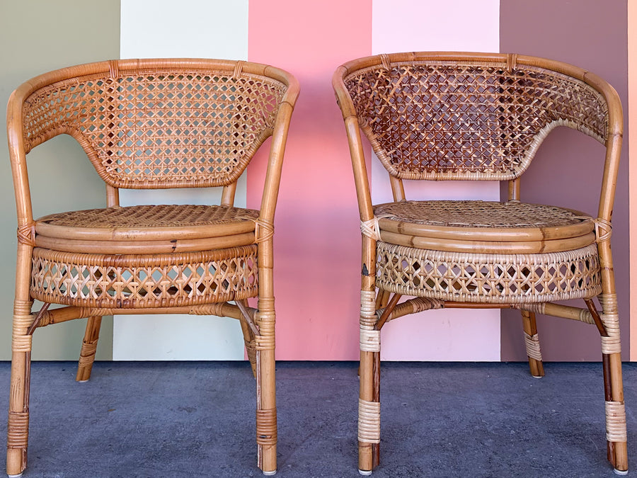 Pair of Rattan and Cane Barrel Chairs