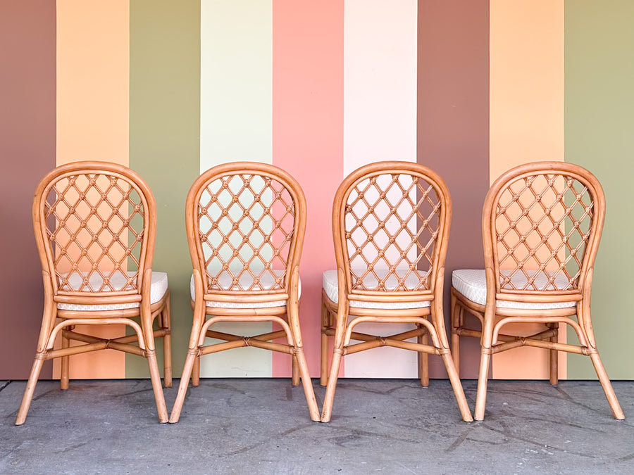 Set of Four Rattan Lattice Dining Chairs