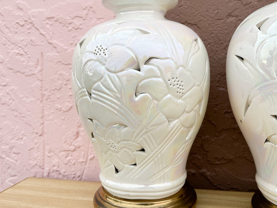 Pair of Pierced Iridescent Lamps