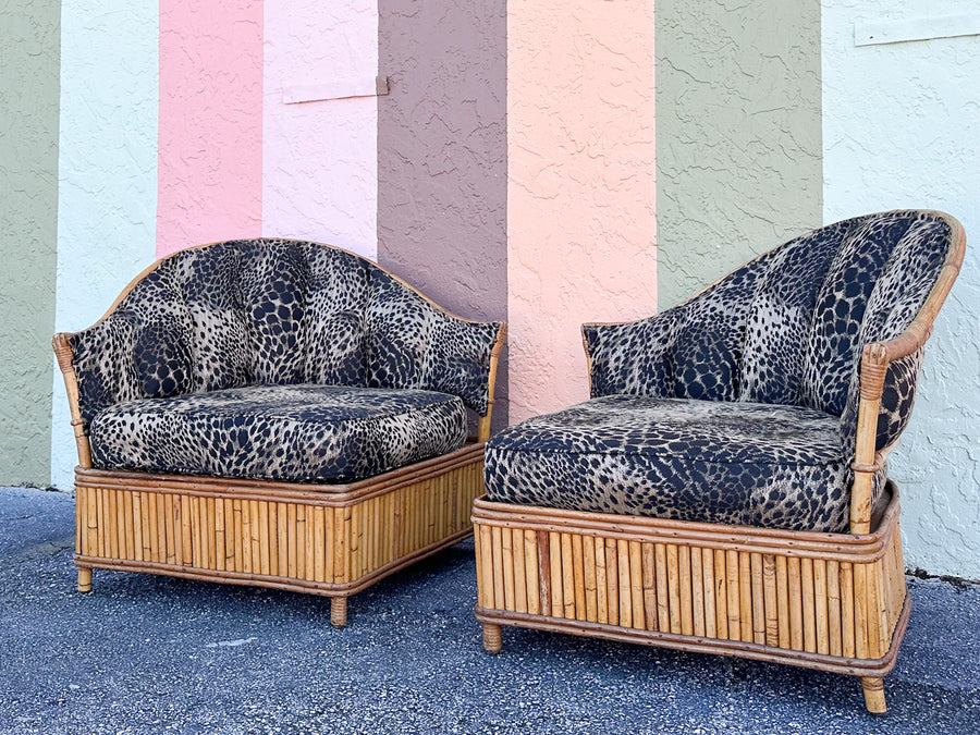 Pair of Rattan Corner Lounge Chairs