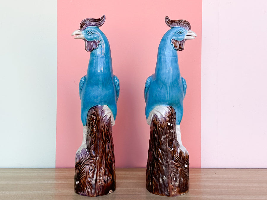 Pair of Rising Phoenix Porcelain Birds